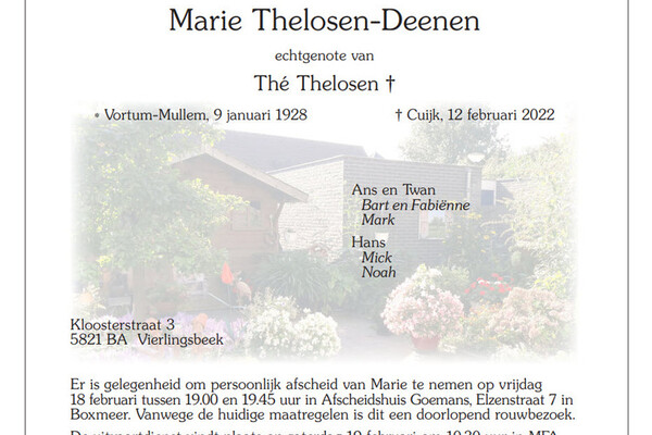 Rouwbrief Marie Thelosen-Deenen